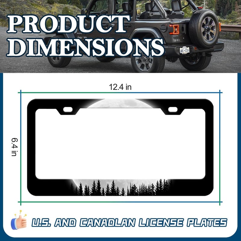 LIN KANG 2PCS Full Moon Tree License Plate Frames Funny Night Forest License Plate Holder Universal Stainless Steel Rust-Proof Waterproof Car Decorative Tag Frames for Standard US 12x6 Inch - Image 2